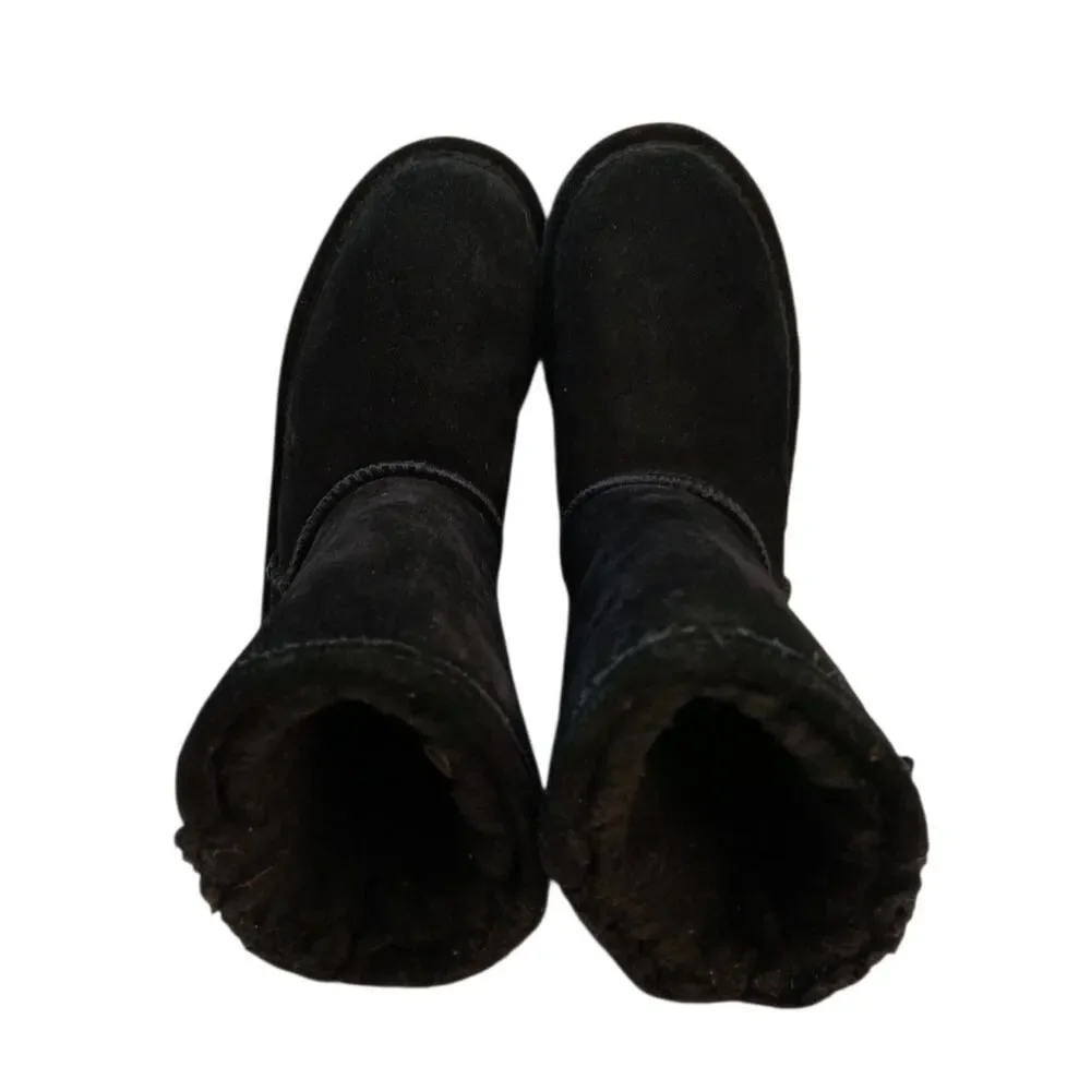 Cozy BearPaw Girls Bushie Black Suede Sheepskin Lined Boots - Size 1